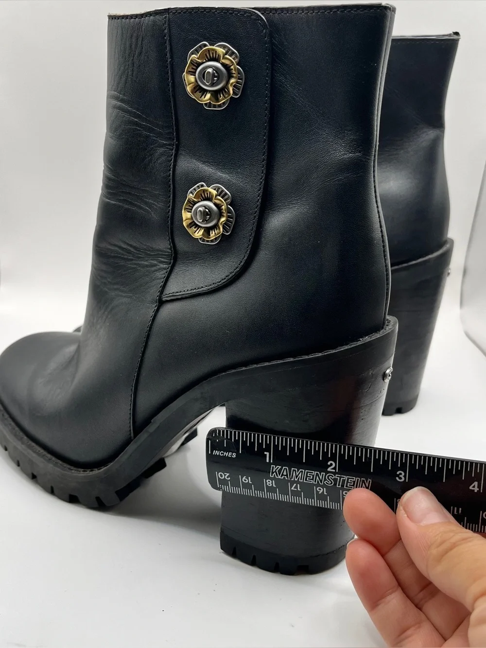 Coach Hana Lug Sole Boot With Tea Rose Detailing 8B gold-tone tea rose hardware
